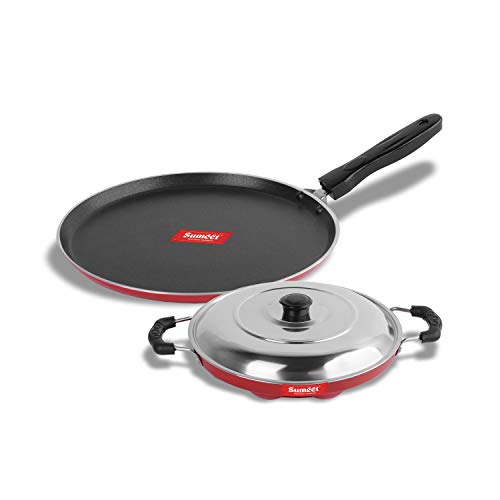 Sumeet 2.6mm Thick Non-Stick Coral Cookware Set (Dosa Tawa – 26.5cm Dia + Grill Appam Patra with Lid – 23cm Dia)