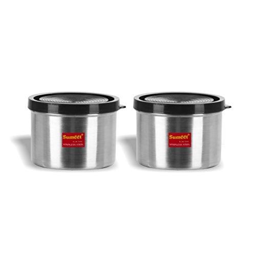 Sumeet Stainless Steel Food Container with Airtight Lid, 450ml, Set of 2, Silver