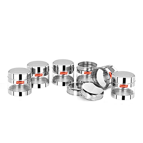 Sumeet Stainless Steel Circular See Through/Transparent Container, Set of 6Pc, 450 Ml Each, 10cm Dia - Silver