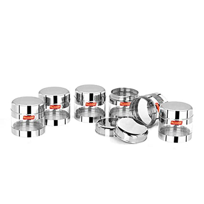 Sumeet Stainless Steel Circular See Through/Transparent Container, Set of 6Pc, 450 Ml Each, 10cm Dia - Silver