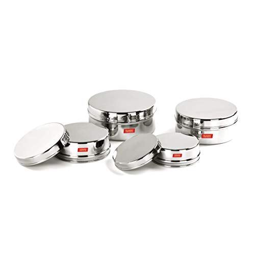 Sumeet Stainless Steel Flat Canisters/Puri Dabba/Storage Containers Set of 4Pcs (240ML, 400ML, 550ML, 800ML)