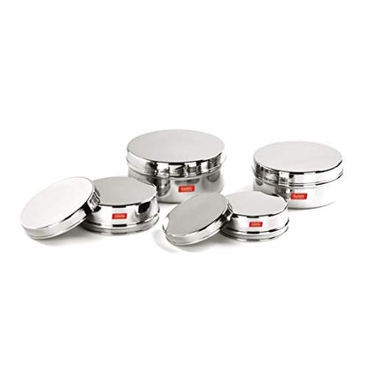 Sumeet Stainless Steel Flat Canisters/Puri Dabba/Storage Containers Set of 4Pcs (240ML, 400ML, 550ML, 800ML)