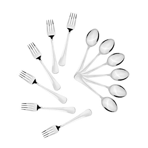 Sumeet Stainless Steel Premium Quality Spoon and Fork Set of 12 Pc (Baby/Medium Spoon 6 Pc (16cm L), Baby/Medium Fork 6 Pc (15.5cm L))– (1.6mm Thick)