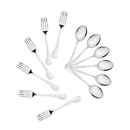 Sumeet Stainless Steel Premium Quality Spoon and Fork Set of 12 Pc (Baby/Medium Spoon 6 Pc (16cm L), Baby/Medium Fork 6 Pc (15.5cm L))– (1.6mm Thick)