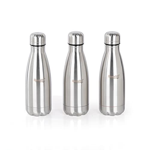 Sumeet Stainless Steel Double Walled Flask / Water Bottle, 24 Hours Hot and Cold, 400 ml, Silver - Set of 3 Pcs