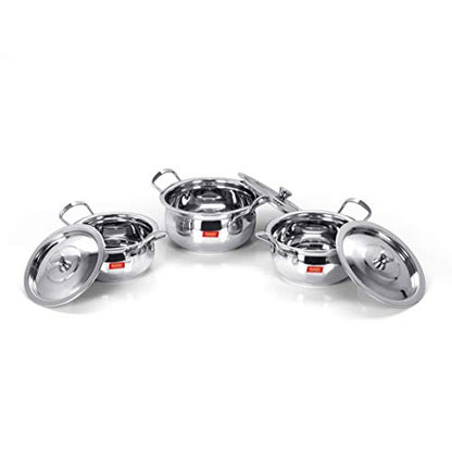 Sumeet Stainless Steel Handi Set With Lid (1.1, 1.3, 1.8 Liters) Silver