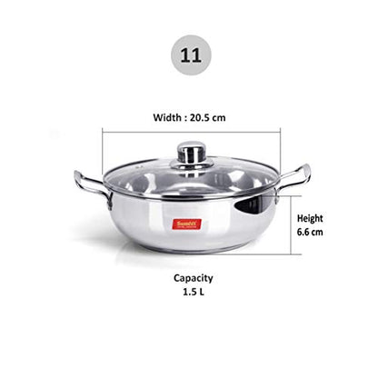 Sumeet Stainless Steel Kadhai With Glass Lid