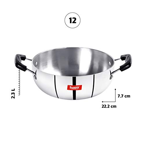 Sumeet 3mm Induction Bottom Aluminium Kadai (2.3Ltr, 22.2cm)