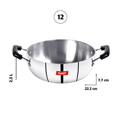 Sumeet 3mm Induction Bottom Aluminium Kadai (2.3Ltr, 22.2cm)