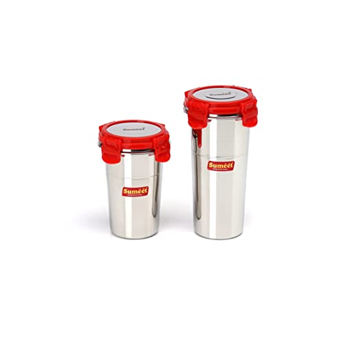 Sumeet Stainless Steel Airtight, Leak Proof, Freezer Safe and Dust Proof Big Tumbler with Stainless Steel Lid Set of 2 Pcs (500ml Each)Dia - 8cm