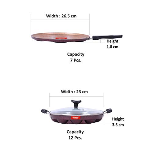 Sumeet Elite Aluminium Grill Appam Patra With Glass Lid, Multi Snack Maker, 2 Piece (Peach)