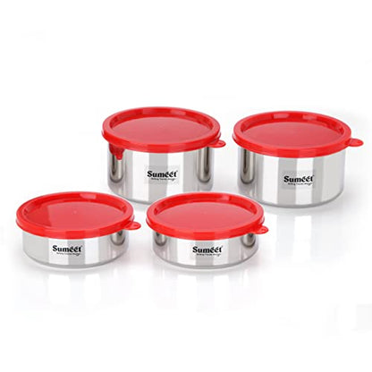 Sumeet Stainless Steel Airtight & Leak Proof Food Storage Container, 400ML & 650ML,Pack of 4PC, Silver