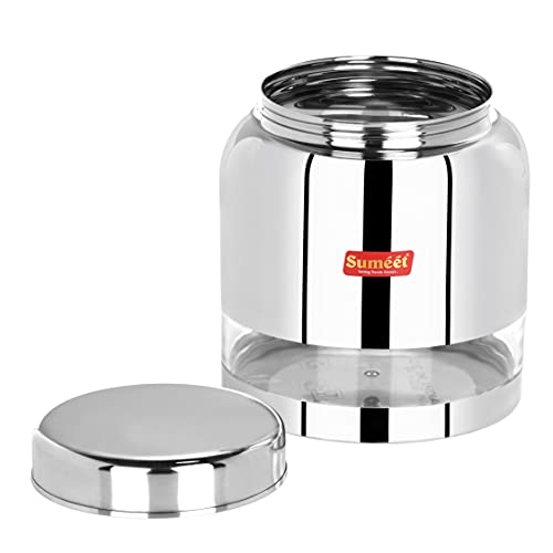 Sumeet Stainless Steel Circular See Through / Transparent Storage Container, 1Pc, 2 Ltr, 14.2cm Dia, Silver