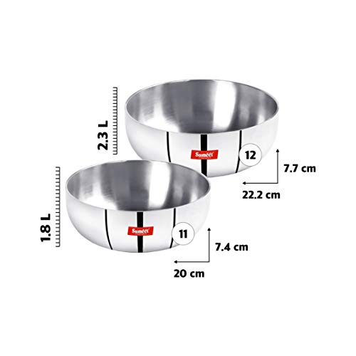 Sumeet 3mm Induction Bottom Aluminium Tasra Set of 2Pcs (1.8Ltr, 2.3Ltr)