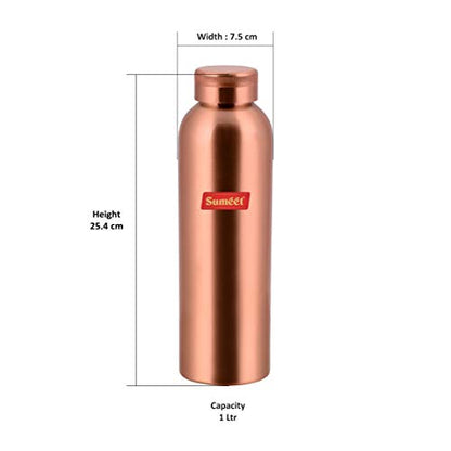 Sumeet Pure Copper, Anti-Microbial, Air Tight, Leak Proof, Joint Free Healthy Water Bottle – 1 Litre