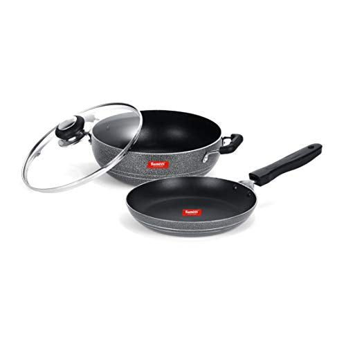 Sumeet NonStick Kumush Cookware Set (Kadhai with Glass Lid -2Ltr - 22Cm Dia + Tapper pan - 0.6Ltr - 20Cm Dia)