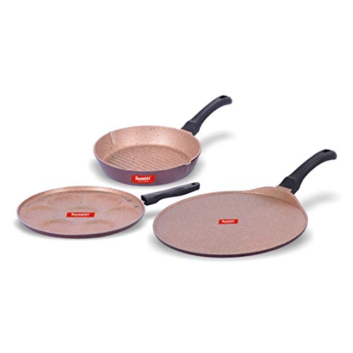 Sumeet Nonstick Granite Finish PRIVA Cookware Set (Multi Snack Maker - 7 Cavity - 26.5cm Dia + Tawa 30.5cm Dia + Round Grill Pan 25.5cm Dia)