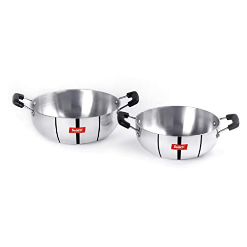 Sumeet 3mm Induction Bottom Aluminium Kadai Set of 2Pcs (2.3Ltr, 2.8Ltr)