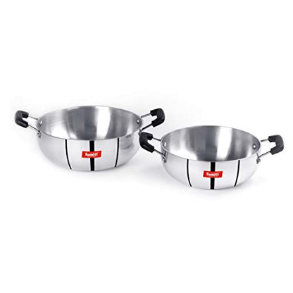 Sumeet 3mm Induction Bottom Aluminium Kadai Set of 2Pcs (2.8Ltr, 3.6Ltr)