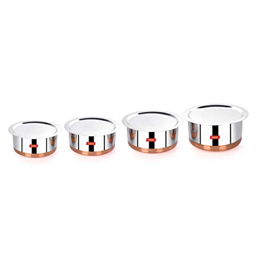 Sumeet Stainless Steel Copper Bottom 4Pc Big Size Tope Set with Lid (3.850L, 4.70L, 5.7Ltr, 6.7Ltr)