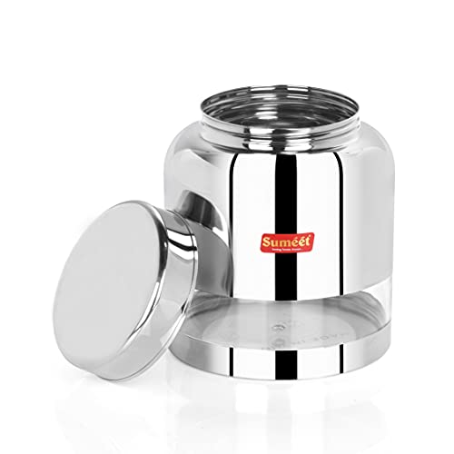 Sumeet Stainless Steel Circular See Through / Transparent Storage Container, 1Pc, 1.5 Ltr, 12.9cm Dia, Silver