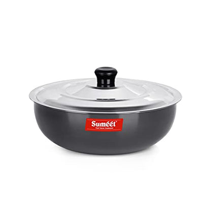 Sumeet 3mm Hard Anodized Deep Tasla with Stainless Steel Lid Size No. - 11 (20cm Dia. 1.8L Capacity)