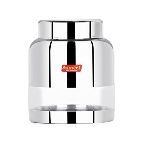 Sumeet Stainless Steel Circular See Through / Transparent Storage Container, 1Pc, 1 Ltr, 11.4 cm Dia, Silver