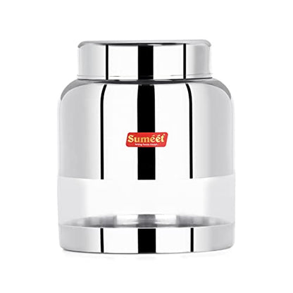 Sumeet Stainless Steel Circular See Through / Transparent Storage Container, 1Pc, 1 Ltr, 11.4 cm Dia, Silver