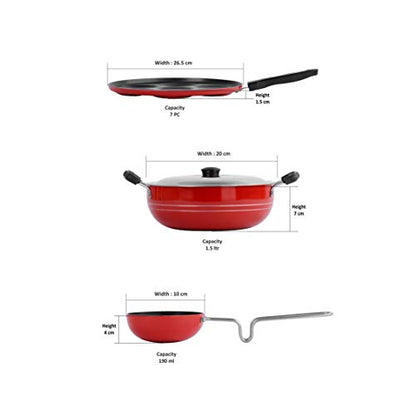 Sumeet 2.6mm Thick Non-Stick Olba Combo Set (Multi Snack Maker – 26.5cm Dia + Kadhai with Lid – 1.5Ltr Capacity- 20cm Dia + Tadka Pan – 10cm Dia)