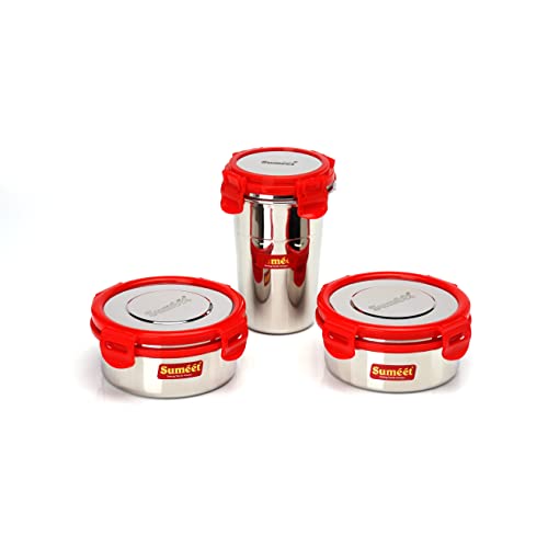 Sumeet Red Meal Statinless Steel Lunch Box Combo 2 Container (350Ml), 1 Tumbler (400Ml)