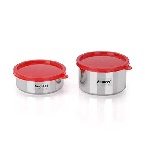 Sumeet Stainless Steel Airtight & Leak Proof Food Storage Container, 400ML & 650ML,Pack of 2PC, Silver