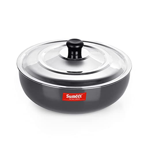 Sumeet 3mm Hard Anodized Deep Tasla with Stainless Steel Lid Size No. - 13 (25 cm Dia. 2.85L Capacity)