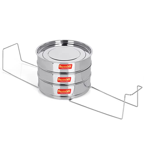 Sumeet Stainless Steel Flat Stackable Container/Separator with Lid and Lifter Suitable for 7.5 LTR Outer Lid Cooker