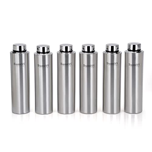 Sumeet Stainless Steel Leak-Proof Water Bottle / Fridge Bottle 1000ML - Pack of 6, Silver