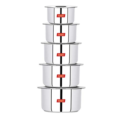 Sumeet Stainless Steel Cookware Set With Lid, 1 L to 3 L, 10 Piece (White)