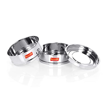 Sumeet Stainless Steel Flat Stackable Container/Separator with Lid Suitable for 2 LTR Inner & Outer Lid Cooker