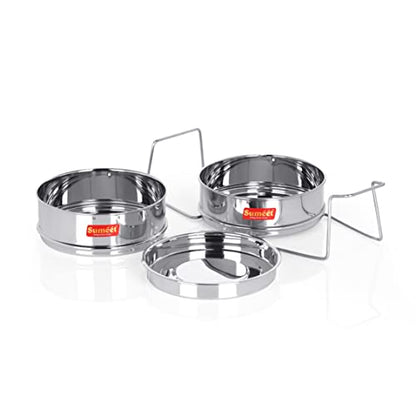 Sumeet Stainless Steel Flat Stackable Container/Separator with Lid and Lifter Suitable for 2 LTR Outer Lid Cooker