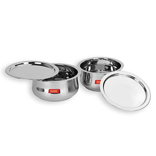 Stainless Steel Cookware/Tope Set: 2 Large-Sized Belly Shaped Containers with Lids