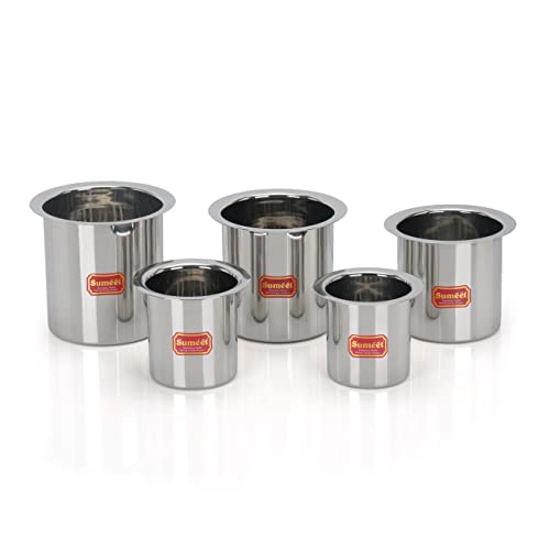 Sumeet Stainless Steel Ganj / Milk Boiler / Milk Pot /Long Tapeli Set of 5 Pieces (1150ml, 1450ml,1800ml, 2250ml, 2700ml), Silver