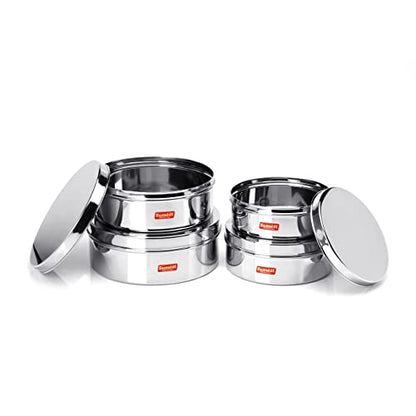 Sumeet Stainless Steel Flat Canisters/Puri Dabba/Storage Containers Set of 4Pcs (1.2Ltr,1.5Ltr,2.1Ltr,2.7Ltr)