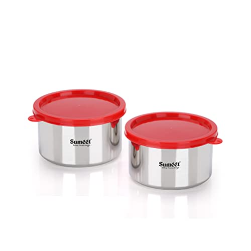 Sumeet Stainless Steel Airtight & Leak Proof Food Storage Container, 650ML, 12CM, Pack of 2PC, Silver