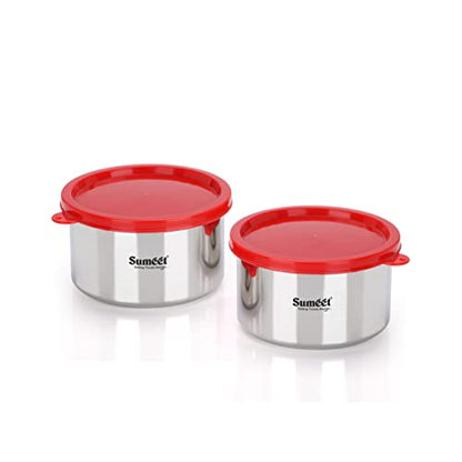 Sumeet Stainless Steel Airtight & Leak Proof Food Storage Container, 650ML, 12CM, Pack of 2PC, Silver