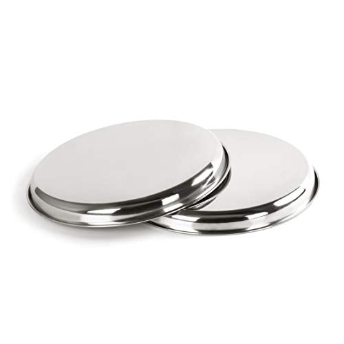 Sumeet Stainless Steel Heavy Gauge Deep Wall Dinner Plates with Mirror Finish 31.3cm Dia - Set of 2pc