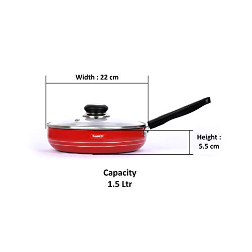 Summet 2.6mm Non Stick Glasso Fry Pan with Glass Lid - 1.5 LTR - 20cm Dia (Red)