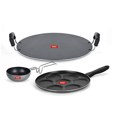 Sumeet NonStick Szary Cookware Set (Tawa-30.5cm Dia + Multi Snack Maker - 7 Cavity - 26.5Cm Dia + Waghariya/Tadka pan - 190Ml - 10Cm Dia)