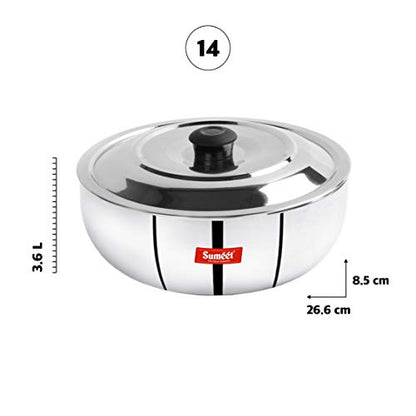 Sumeet 3mm Induction Bottom Aluminium Tasra with S.S. Lid (3.6Ltr, 26.6cm)