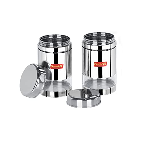 Sumeet Stainless Steel Circular See Through / Transparent Container, Set of 2Pc, 1 Ltr each, 10cm Dia, Silver