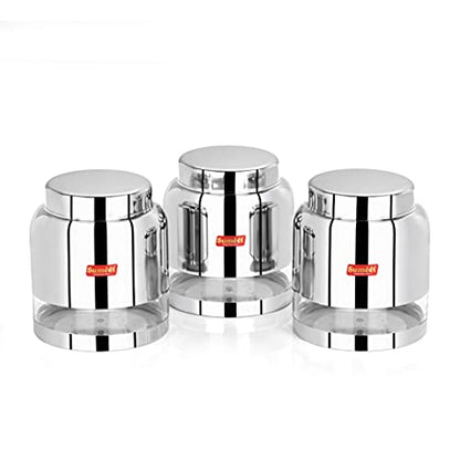 Sumeet Stainless Steel Circular See Through / Transparent Storage Container, Set of 3Pc, 2 Ltr each, 14.2cm Dia, Silver