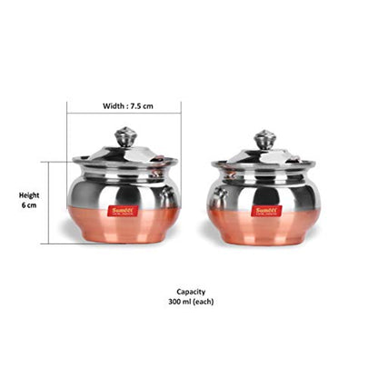 Sumeet Stainless Steel + Copper Bottom 2 Pc Ghee Pot Set - Capacity 300Ml, Dia - 7.5cm (Each)