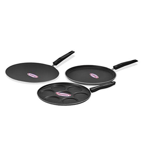 Sumeet 4mm Nonstick Heavy Dosa Tawa, Heavy Concave Tawa & Heavy Multisnack Maker 3pcs Combo Set.